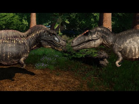 2 JPOG Acrocanthosaurus & 2 JPOG Carcharodontosaurus Breakout & Fight! Jurassic World Evolution Mods