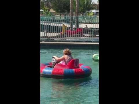 Katy first time on bumper boats. Katys 6th birthday at Blackbeards