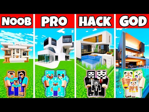 Noobas - Minecraft - Minecraft Battle : Family Wonderful DREAM House build challenge - noob vs pro vs hacker vs god