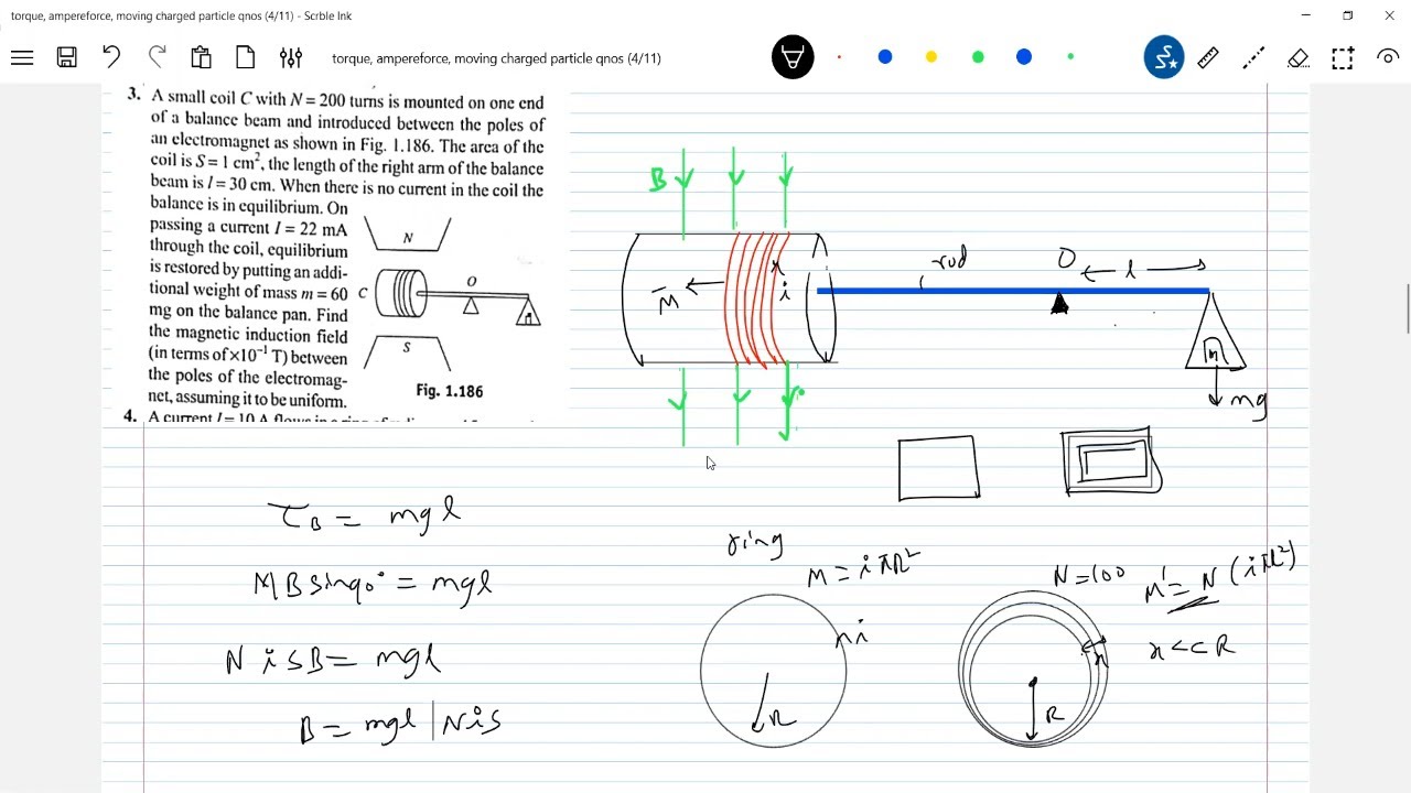 Numericals on torque, amperes force, moving charged particle