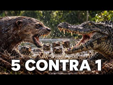 MADRE DE DIOS | Cinco Nutrias Gigantes Contra un Caimán Negro de 4 Metros