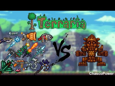 The Weapons from THE FROST MOON and THE PUMPKIN MOON vs GOLEM- Terraria 1.4 -ChascoPower