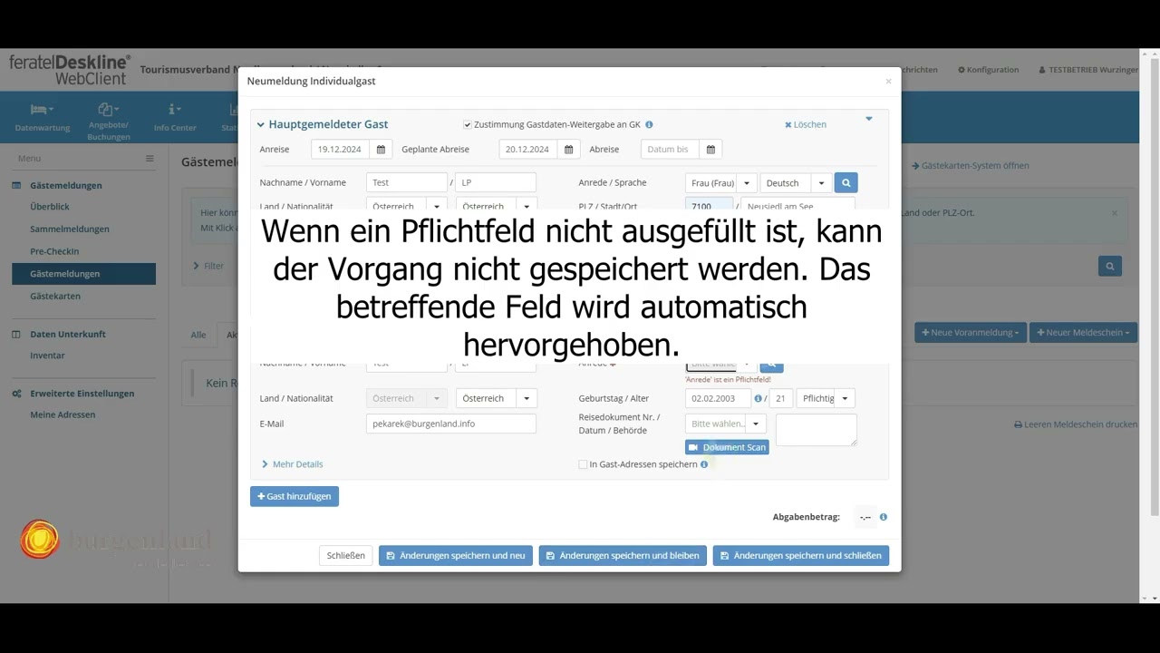 Gästemeldung Individualgast