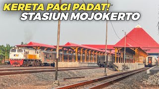 Download lagu It's Unusual to Have 4 Trains Running on Four Tracks at Once!! Morning Train Activity at Mojokert... mp3