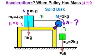 Physics - Application of the Moment of Inertia (6 of 11) Acceleration=? When Pulley Has Mass (mu=0)