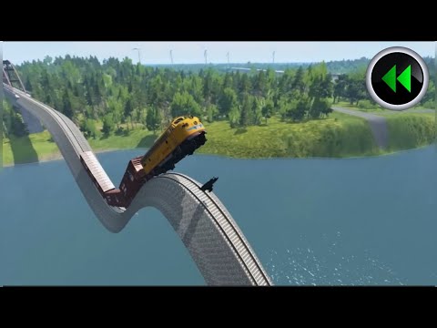 Reverse Trains vs Impossible Weird W Shape Rail Wave Tracks - BeamNG Drive