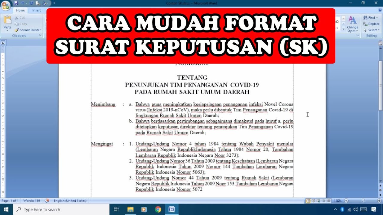 Ms. Word - MENGATUR FORMAT SURAT KEPUTUSAN (SK)