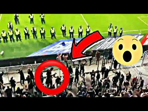 Kibice Pogoni próbują przełamać ogrodzenie w Kopenhadze i weszła policja | Broendby - Pogoń Szczecin