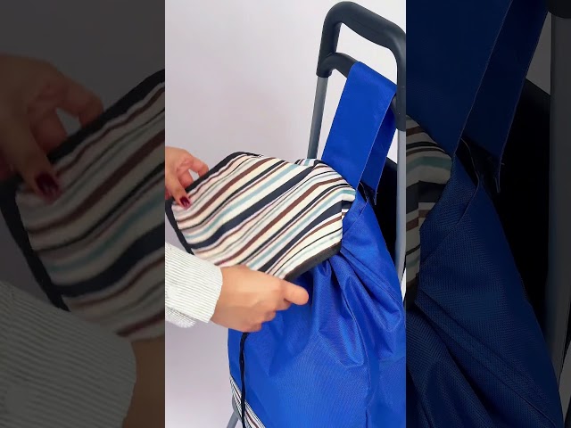 عربة تسوق بعجلات مع مقعد مدمج قابل للطي