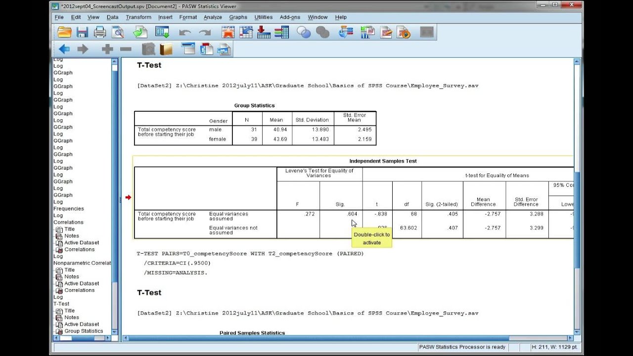 Interpret SPSS output for an independent t-test