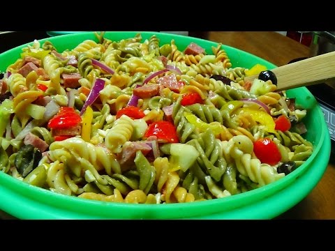 Antipasto Salad with Pasta - Holiday Party Favorite with Pepperoni and Salami
