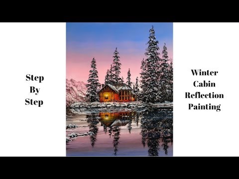 Snowy Winter Cabin Reflection STEP by STEP Acrylic Painting (ColorByFeliks)