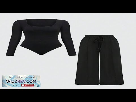 Zielony 2pcs Set: Solid Color Asymmetric Hem Top And Pants SHEIN