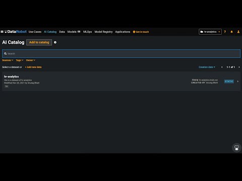 AI Catalog in Datarobot