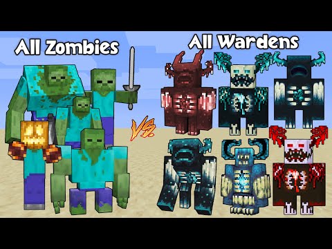 All powerful Zombies Vs All Powerful Wardens / Minecraft Mob Battle