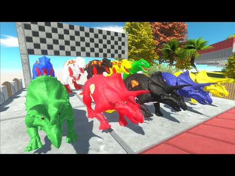 Triceratops vs T-rex Superman Colors Speed Race Championship - Animal Revolt Battle Simulator