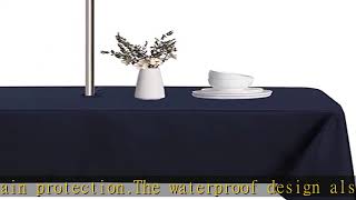LUSHVIDA Rectangle Outdoor Tablecloth with Umbrella Hole and Zipper, 60x84 Inch Navy, Washable Wate
