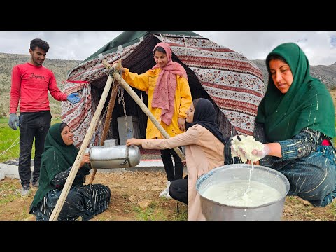 "Journey to the world of nomads: a unique experience in preparing butter from goat yogurt"😱😱😱