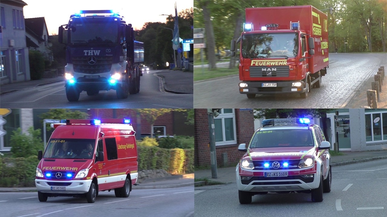 [Großbrand in Ratzeburg] Einsatzfahrten von Feuerwehr und THW zum Großeinsatz in Ratzeburg