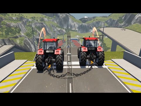 Chained Cars vs Bollards – BeamNG.Drive