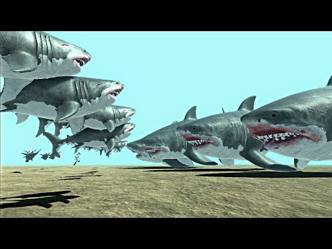 Baby Mutant Megalodon Army vs Aquatics Armies in ARBS