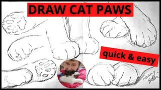 How to Draw Cat Paws Easy - quick pose gesture sketch for beginner kitty artist, simple practice art