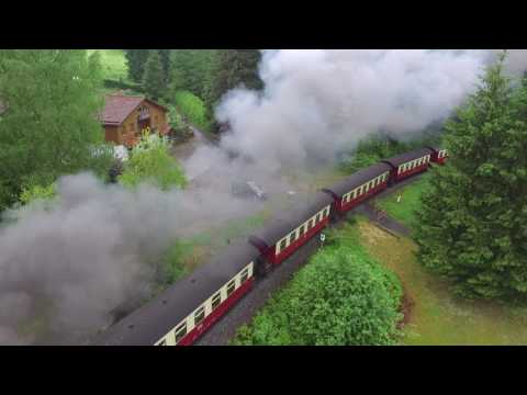 Brockenbahn Dampfzug aus der Luft 2017