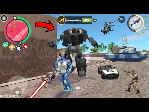 Rope Hero Vice Town - (Big Eared Rope Hero With BQ Heavy Weapons) Huge Police Car Robot in Army Base