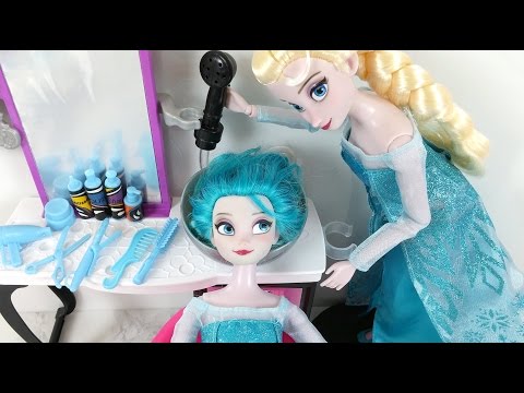 Frozen Elsa doll Hair Color Change HAIR DYE DIY Barbie Beauty Salon Boneca Elsa Novo Cor de Cabelo