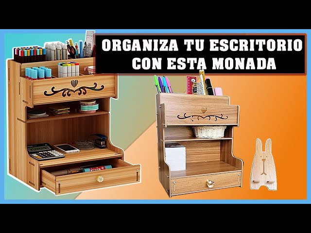 Vídeo relacionado con Organizador de escritorio de madera para escritorio DIY organizador de escritorio, gran capacidad, caja de almacenamiento de papelería con cajón para el hogar, la oficina y la escuela (B17 negro)