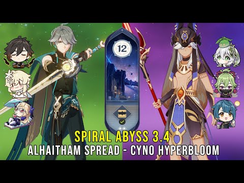 C0 Alhaitham Spread and C1 Cyno Hyperbloom - Genshin Impact Abyss 3.4 - Floor 12 9 Stars