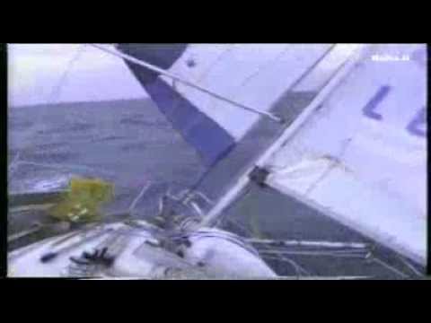 Ruffe sailing - small sailing boat in heavy weather in the North Atlantic Ocean