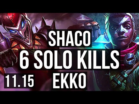 SHACO vs EKKO (JUNGLE) | 22/0/4, Legendary, 1400+ games, 6 solo kills | KR Diamond | v11.15