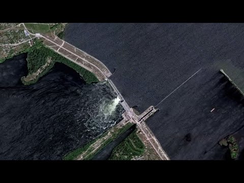Imagens de drone mostram destruição em barragem na Ucrânia