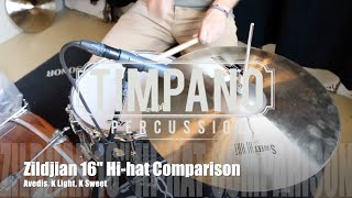 Video thumbnail for Zildjian 16" Hi-hat Comparison: Avedis, K Light, K Sweet by Timpano-percussion