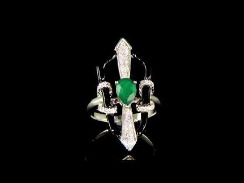 14k White Gold Emerald Doublet Diamond and Black Onyx Ring