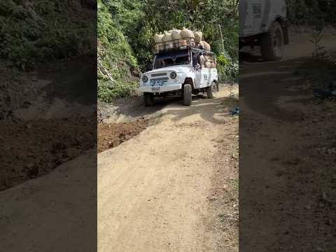Por las trochas de Chaparral Tolima baja este bello uaz con 2300 kilos de café pergamino #café #uaz