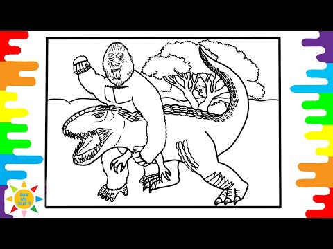 MEGA SPEED King Kong Coloring Page / T-Rex Fight Coloring |T-Rex| Cartoon - On & On
