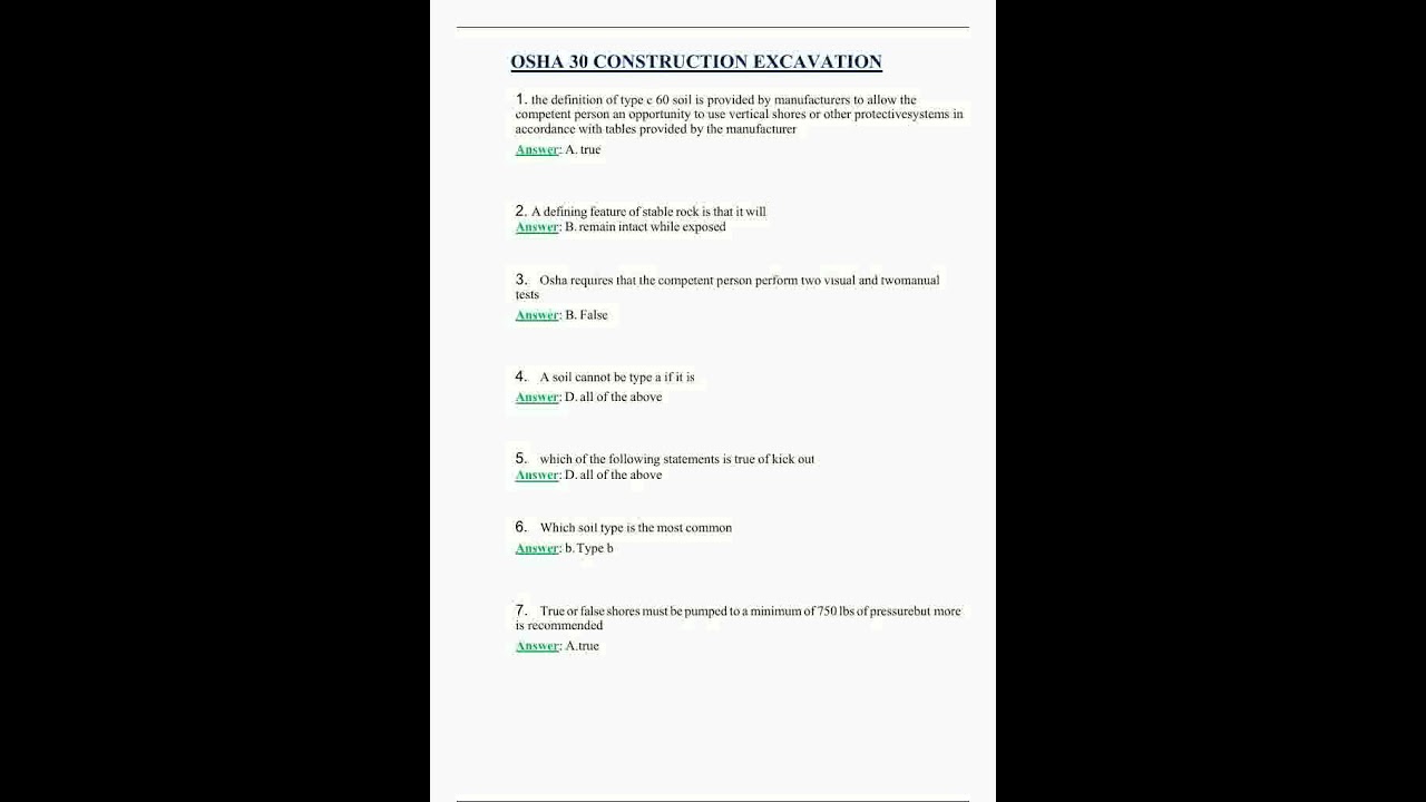 OSHA 30 CONSTRUCTION EXCAVATION  UPDATED 2025   QUESTIONS WITH 100 VERIFIED ANSWERS AND COMPREHENSIV