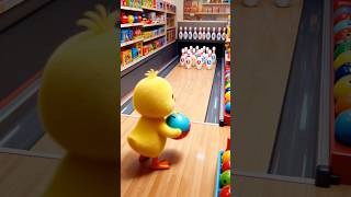 Little Duck Gets Kids' Bowling! Living Room Turns Alley, Siblings Cooperate to Strike!