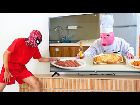 5 SPIDER-MAN Bros vs MAGIC TELEVISION ( Take a Food , Trampoline , Dinosaur ... ) || Comedy Video