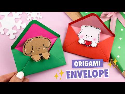 Origami – Papierumschlag mit Bär und Welpe | Überraschungskarte aus Papier