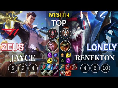 T1 Zeus Jayce vs Lonely Renekton Top - KR Patch 11.4