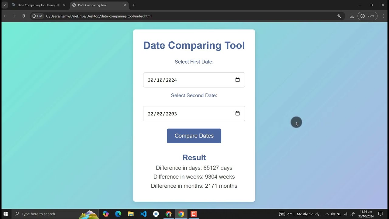 Date Comparing Tool Using HTML, CSS and JavaScript with Source Code