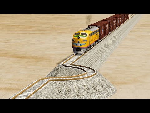 Impossible Weird C shape Rail Tracks Vs Train Crossing - BeamNG.Drive