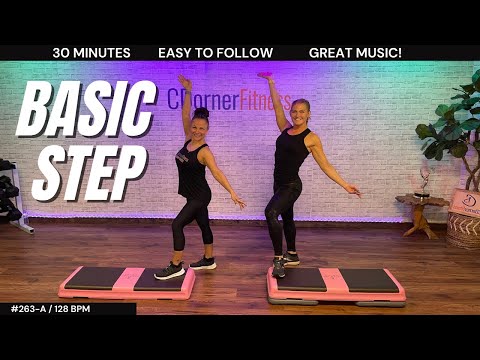 30 MIN SIMPLE BASIC STEP AEROBICS WORKOUT // 128 BPM GREAT MUSIC