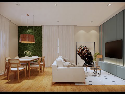 SALA DE ESTAR E JANTAR I JARDIM VERTICAL E MADEIRA