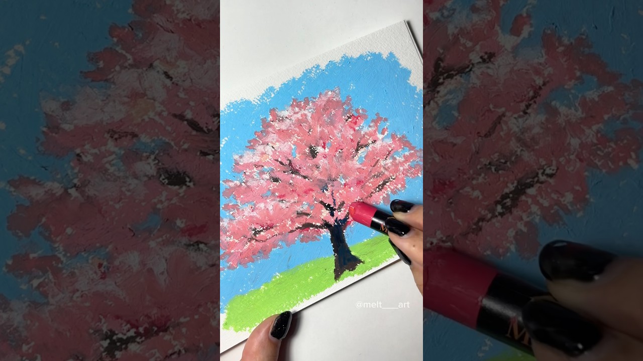 【イラスト】オイルパステルで桜描いた🌸みんな7割ぐらいでがんばろう^ ^#イラスト #イラストメイキング #illustration #art #shorts