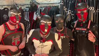 4 pup fetish guys playing in maskulo gear at our Berlin city store