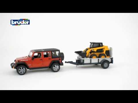 Bruder Toys Jeep Wrangler Unlimited Rubicon w/ Trailer and CAT Skid Steer Loader #02925